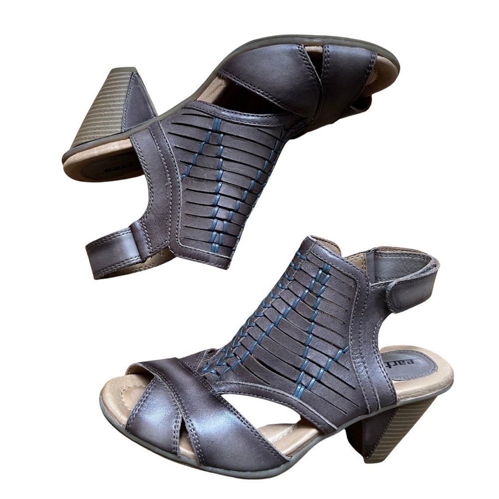 Earth: Libra Grey  Heeled Sandals Gray Leather Comfort Sandal Size 7.5B